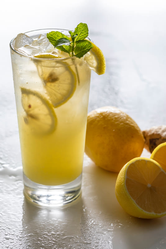 Fresh ginger lemonade with mint