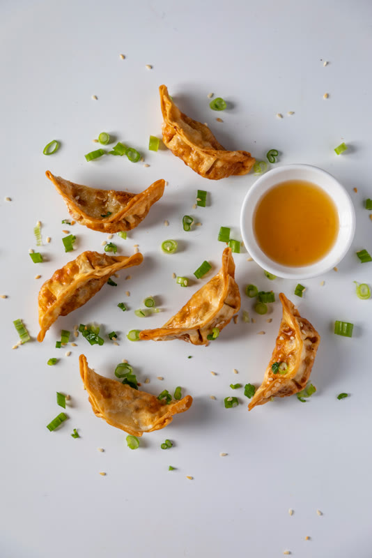 Fried potstickers with dipping sauce